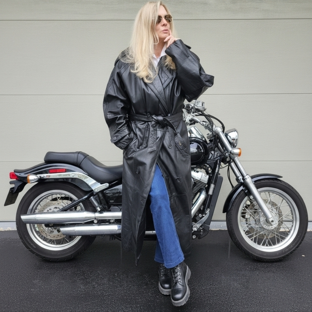 Pelle Studio Ex Cond & Cleaned Black Leather Trench W/ Removable Liner M/L, $175